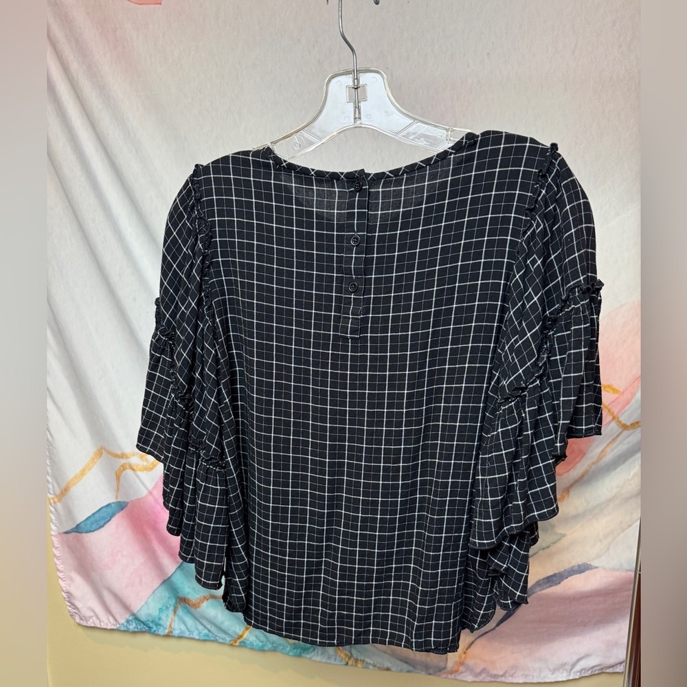 Loft Bell Sleeve Ruffle Plaid Top - Picture 2 of 9